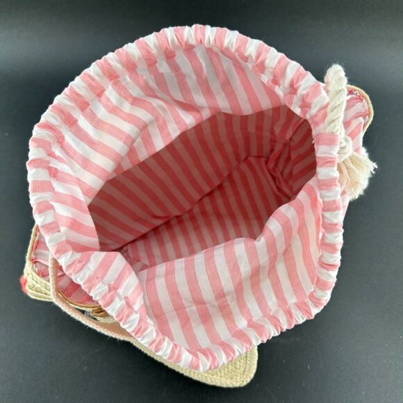 2) MeriMeri Straw Bunny Purse Cotton Lining Draw Sting Closure12"L x 6.5"H x 5"W - Picture 5 of 10